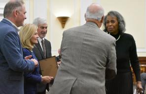 Joyce Perdue-Smith is recognized by the County Commission